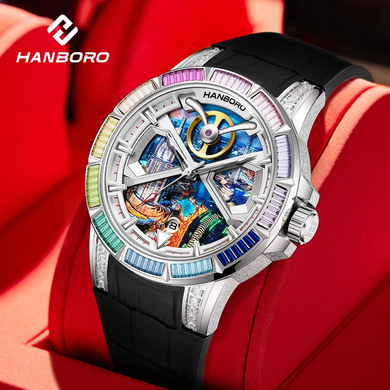Montre Homme Automatique Collection Dubai Diamants Cadran Givré Hanboro 841 – CLEVI Paris