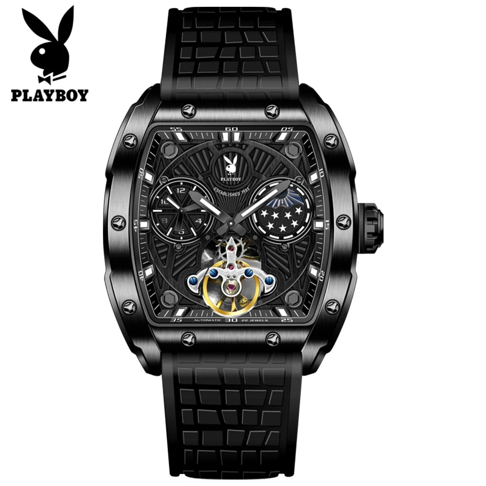 PLAYBOY Montre Automatique Homme Tonneau Flywheel Phase de Lune Lumineux – CLEVI Paris
