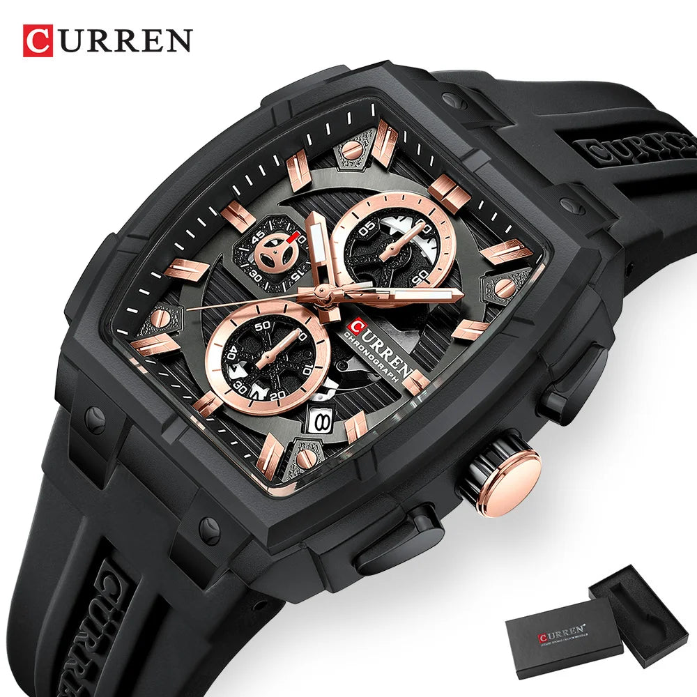Montre Quartz Homme CURREN 8488 – Chronographe Vintage, Bracelet Silicone & Écrin Inclus