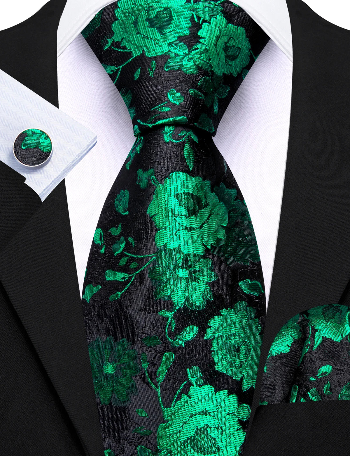 Ensemble cravate homme 3 pièces jacquard floral – CLEVI Paris
