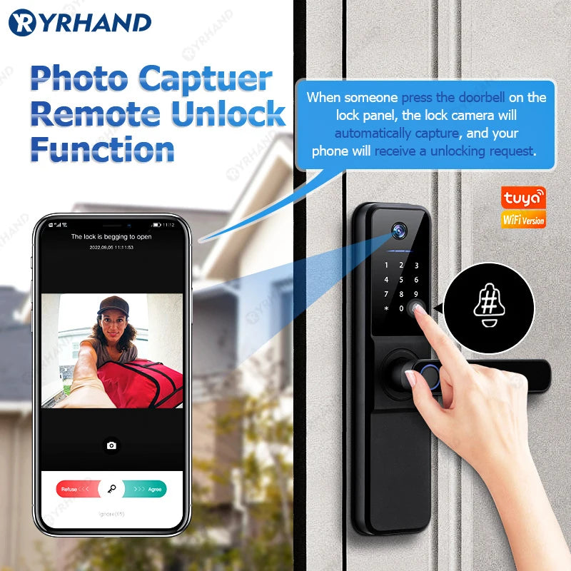 Serrure Connectée YRHAND H01 IP66 Caméra Sonnette WiFi Tuya Empreinte Digitale – CLEVI Paris