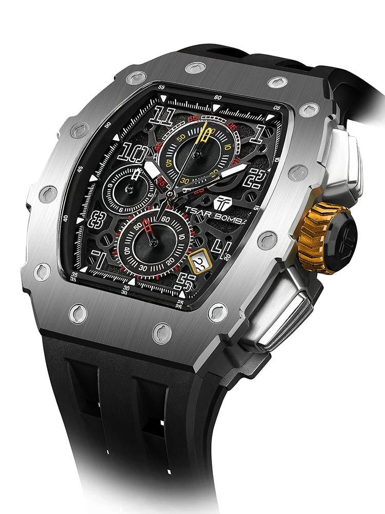 Montre Homme TSAR BOMBA TB-8204Q – Chronographe Quartz Japonais, Verre Saphir, Étanche 50M