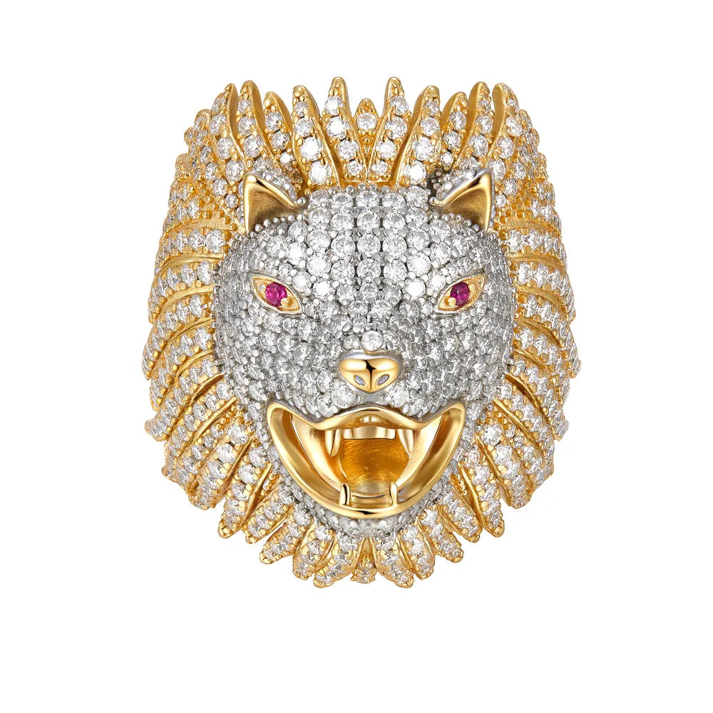 Bague Tête de Lion Moissanite Pavé Argent 925 Or – CLEVI Paris