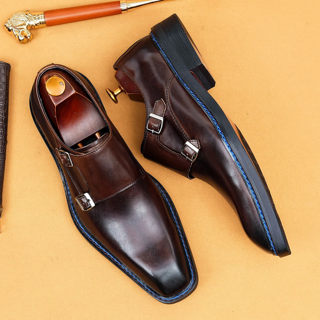 Oxford Homme Cuir Véritable Fait Main Bout Carré Boucle – CLEVI Paris