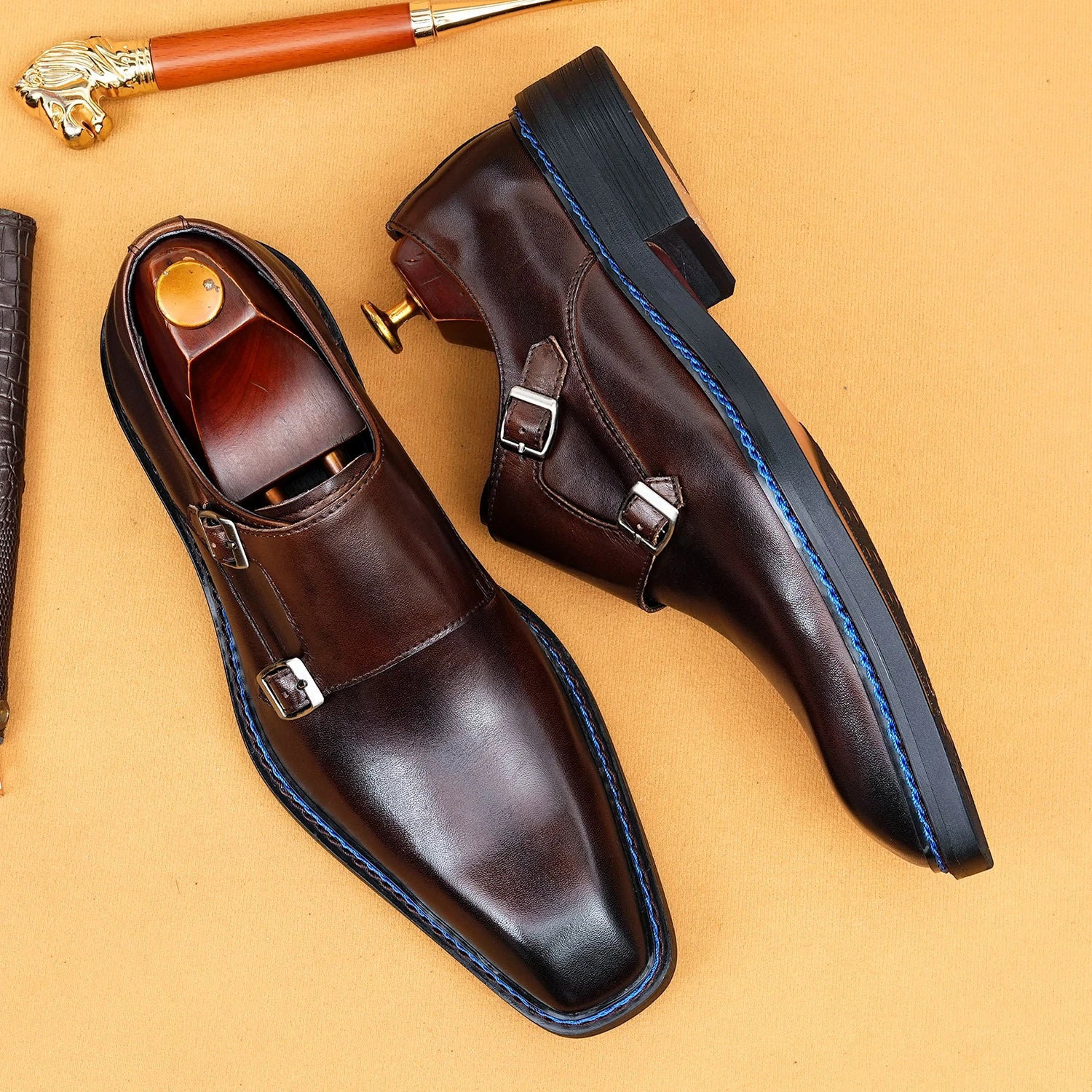Oxford Homme Cuir Véritable Fait Main Bout Carré Boucle – CLEVI Paris