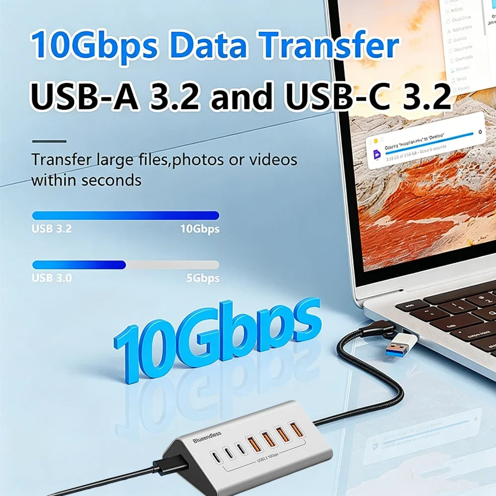 Hub USB 7-en-1 Kebidumei USB 3.0 3.2 Gen2 10Gbps Aluminium PC Laptop – CLEVI Paris