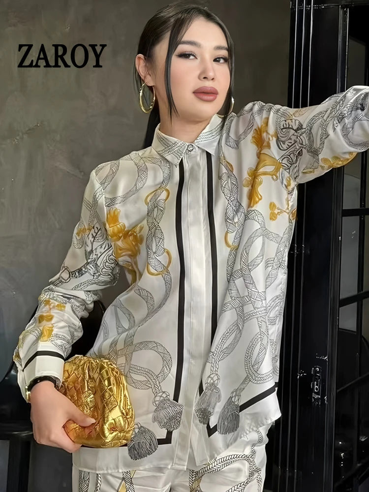 Chemise Femme Satin Old Money Imprimé Manches Longues – CLEVI Paris