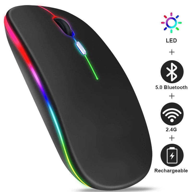 Souris Bluetooth Sans Fil HXSJ — Double Mode 2.4GHz, RGB, 1600 DPI, Rechargeable, PC & Mac | CLEVI Paris