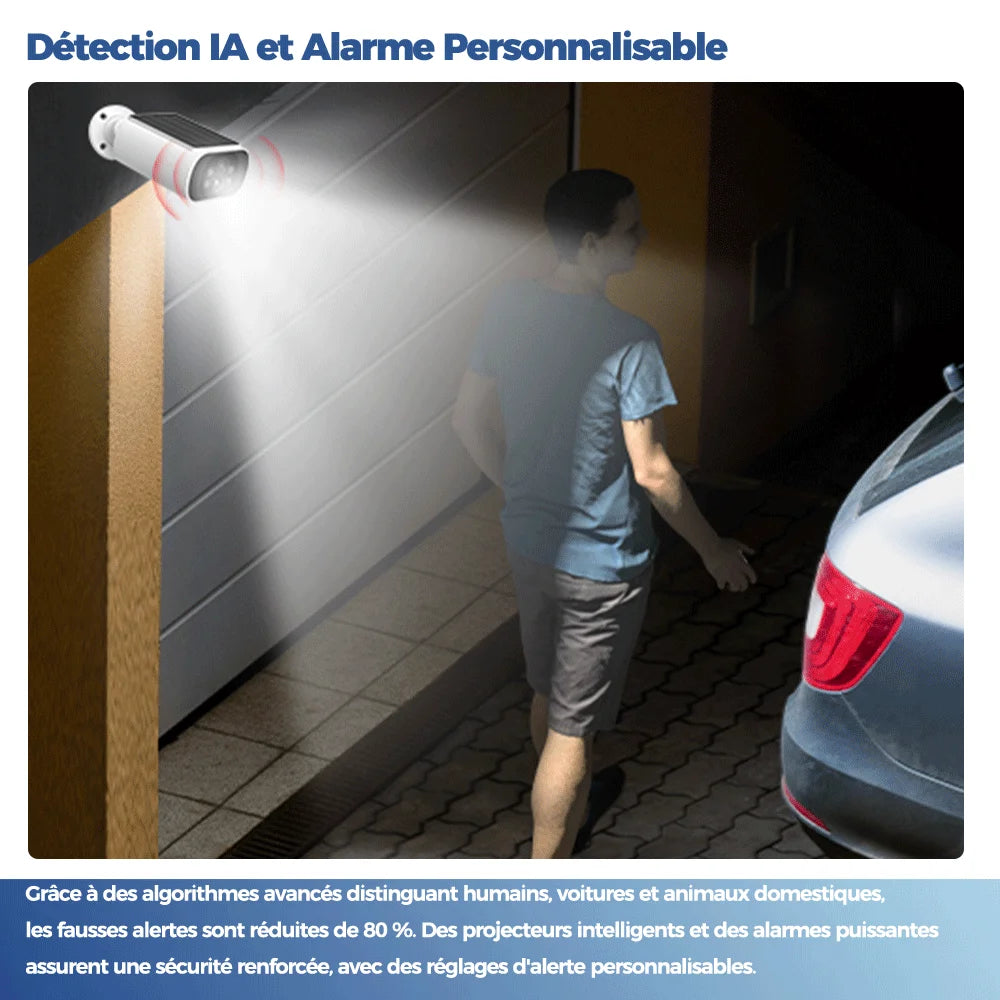 Caméra Surveillance Solaire 2.5K WiFi ALEVIO – IP67, Vision Nocturne Couleur, Détection IA, Alexa