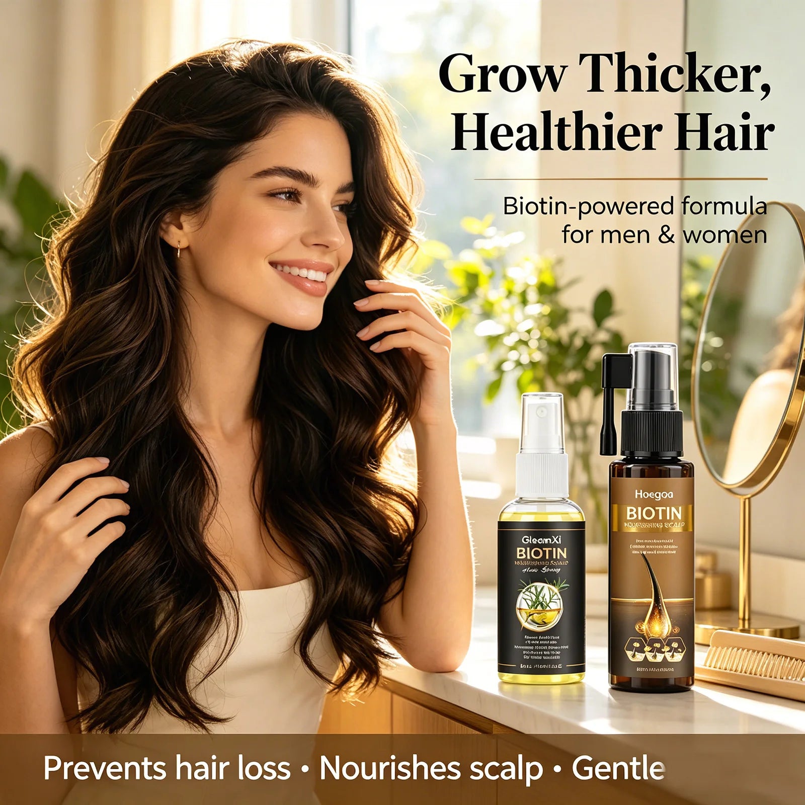 Sérum Capillaire Spray à la Biotine | Anti-Chute & Épaississant | Huile d’Argan & Gingembre | Certifié CPNP – CLEVI Paris