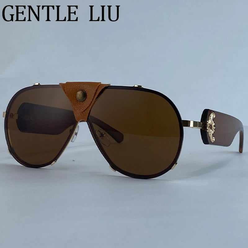 Lunettes de Soleil Steampunk Oversize Vintage Pilot Femme UV400 Cuir GENTLE LIU – CLEVI Paris