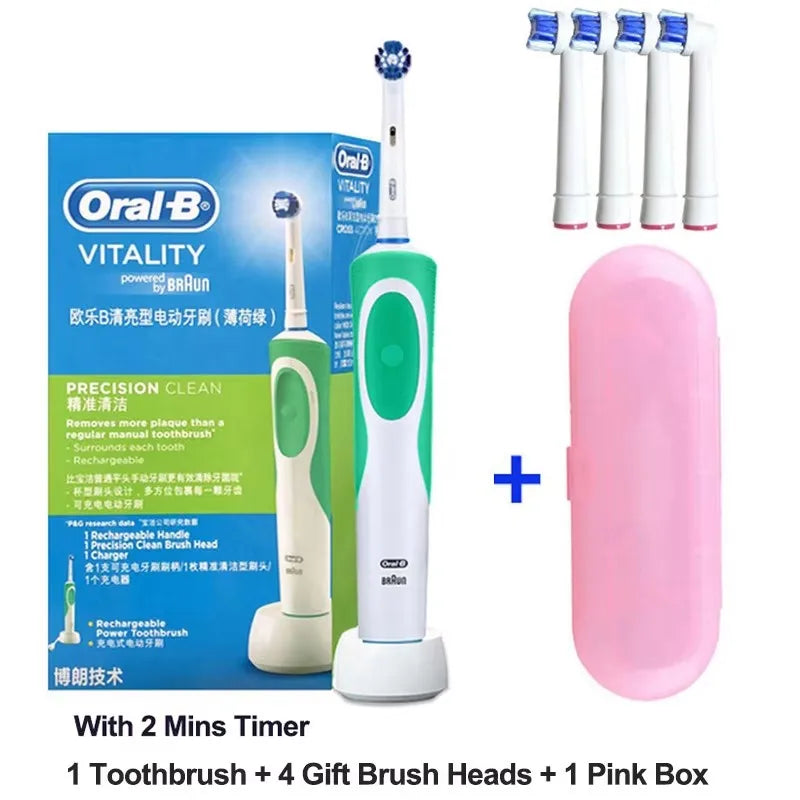 Brosse à Dents Électrique Oral-B D12 – Vibration Rotatoire 2D, IPX7, Minuterie 2 min – 4 Têtes Offertes
