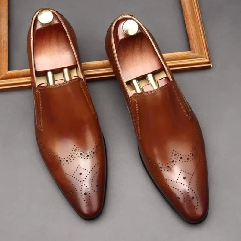 Mocassins Homme Cuir Véritable Brogue Bout Pointu Style Britannique Respirant – CLEVI Paris
