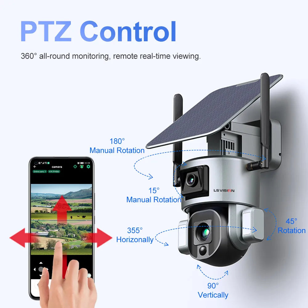 Caméra Solaire LS VISION 4K Double Objectif Zoom 20x 4G/Wi-Fi Suivi IA Vision Nocturne Couleur IP66 – CLEVI Paris