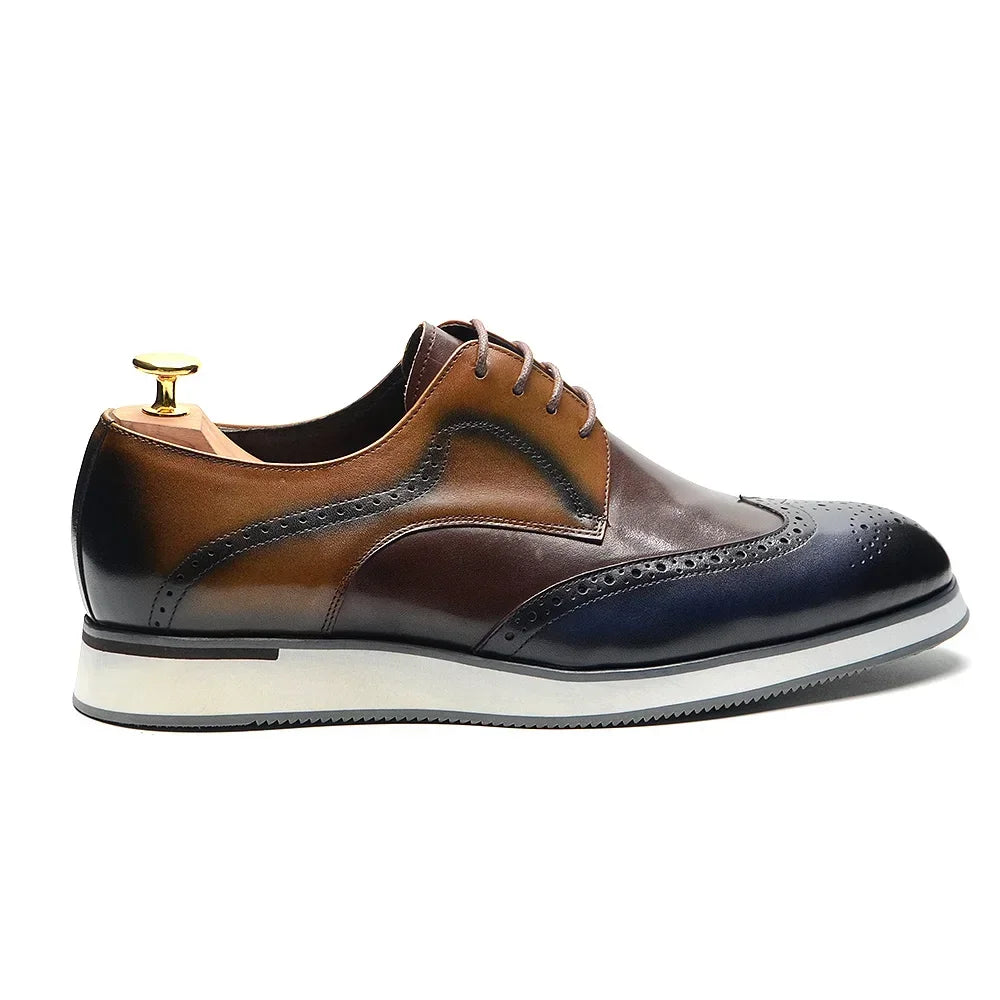 Derby Brogue Homme Wingtip – Cuir de Vache Véritable, Lacets, Bicolore, Automne-Hiver – CLEVI Paris