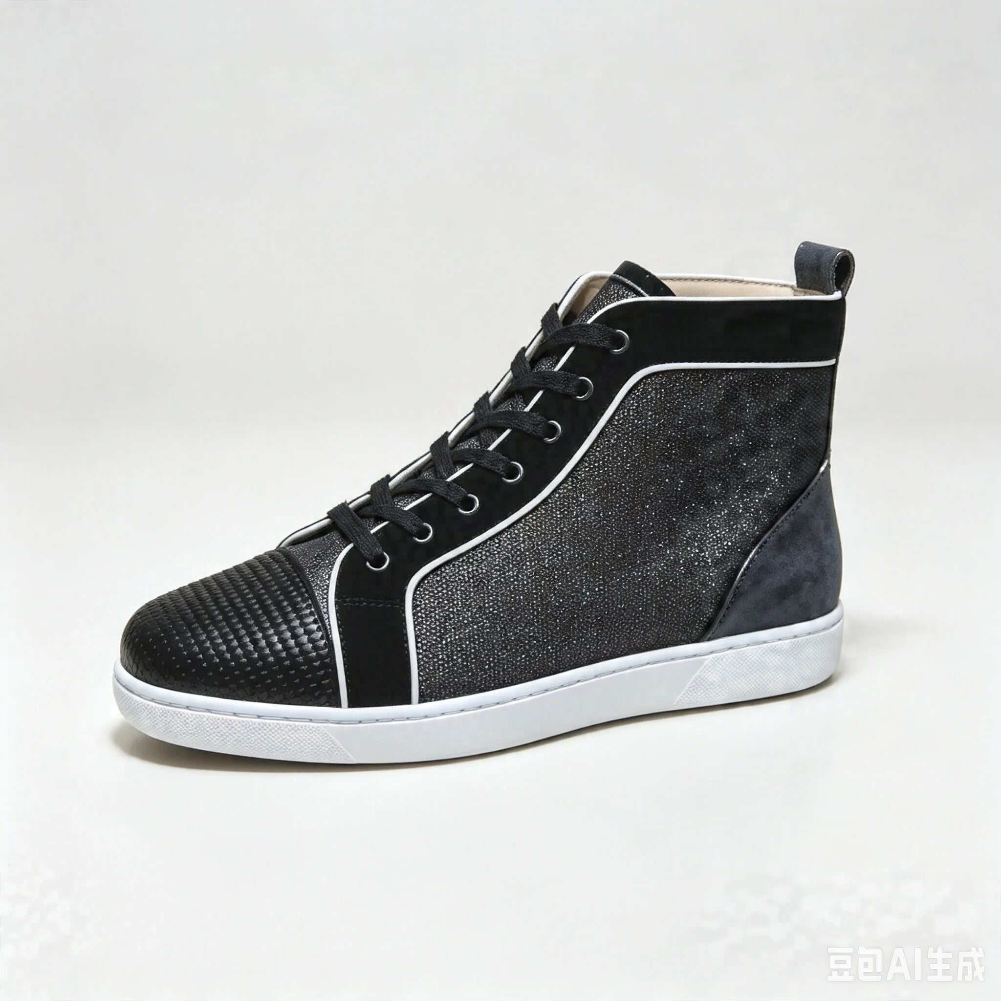 Sneakers Montantes Cuir Véritable Noir Pailleté Semelle Rouge Homme – Tailles 35-48 – CLEVI Paris