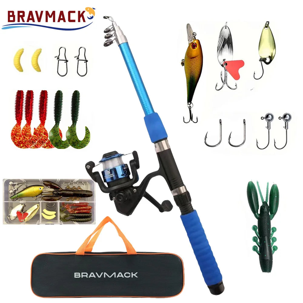 Kit de Pêche Complet Télescopique | Canne Fibre de Verre 1,8 m, Moulinet Spinning, Leurres & Accessoires – CLEVI Paris