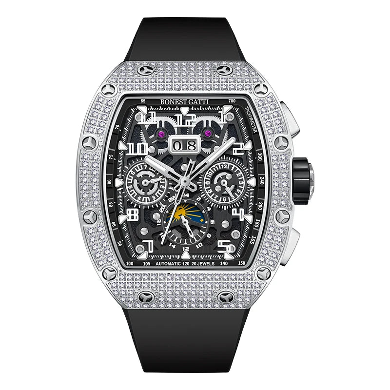Montre BONEST GATTI BG5004 Automatique Lunette Diamants Bracelet Caoutchouc Homme – CLEVI Paris