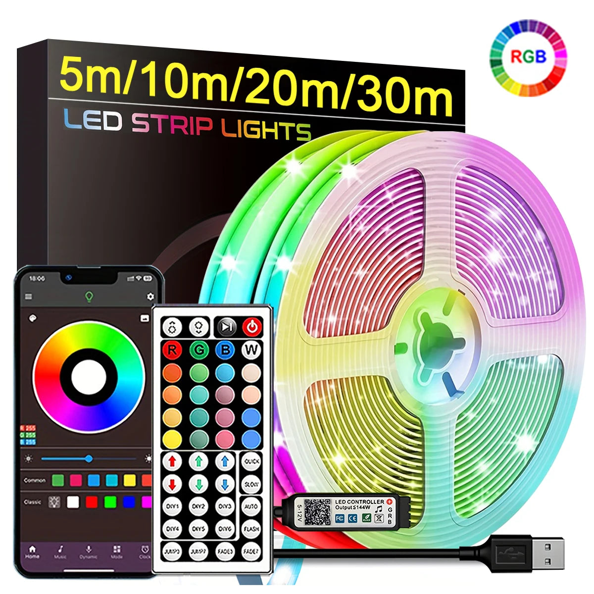 Ruban LED RGB USB Contrôle APP & Télécommande — CLEVI Paris