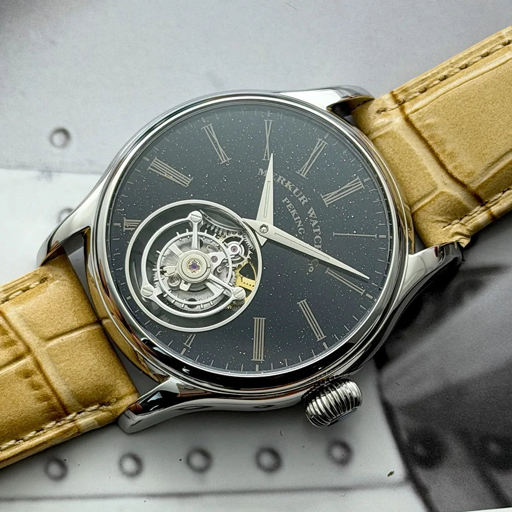 Montre Mécanique Tourbillon MERKUR Cadran Pierre Naturelle Saphir – CLEVI Paris