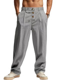Pantalon Homme Lin Coupe Droite Loose Casual Sport Plage Cordon Taille Mi-Haute – CLEVI Paris