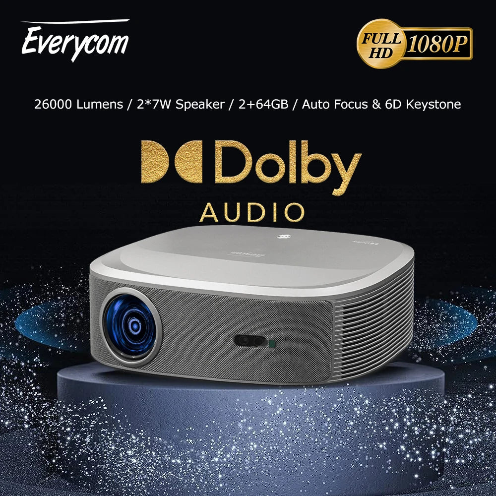 Projecteur Full HD Everycom HQ10W – 4K, 1200 ANSI, Dolby Audio, Android 12, WiFi 6, 200"