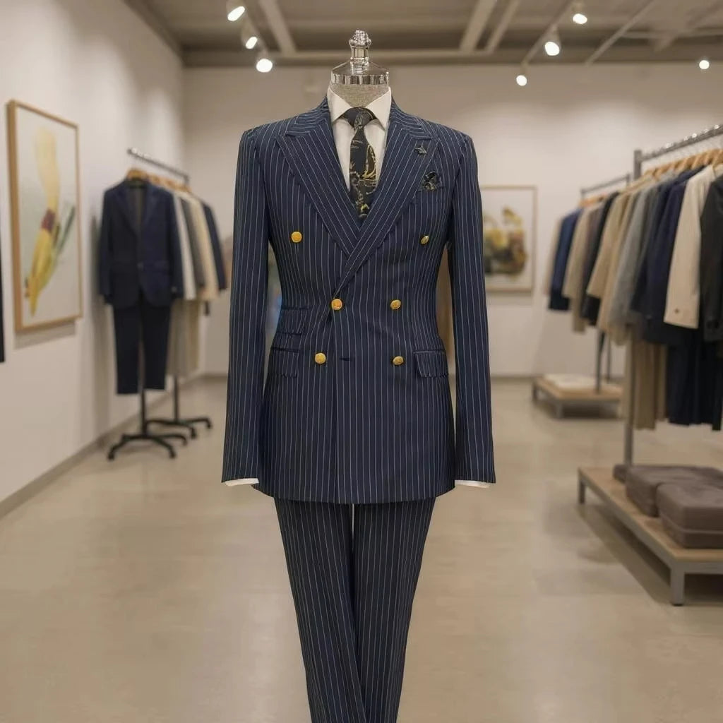 Costume homme rayé double boutonnage – CLEVI Paris