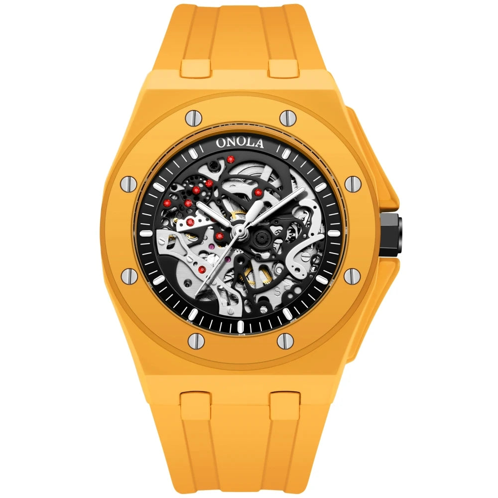 ONOLA ON3834CK Montre Homme Automatique Squelette Bracelet Silicone Verre Hardlex 3 ATM 4 Coloris – CLEVI Paris