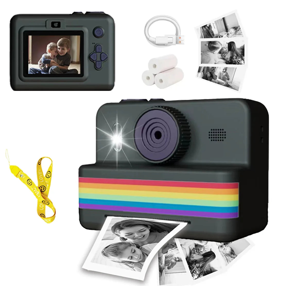 Appareil Photo Enfant P7 – Impression Thermique Instantanée, Écran 2.8", Objectif 180°, 1080P