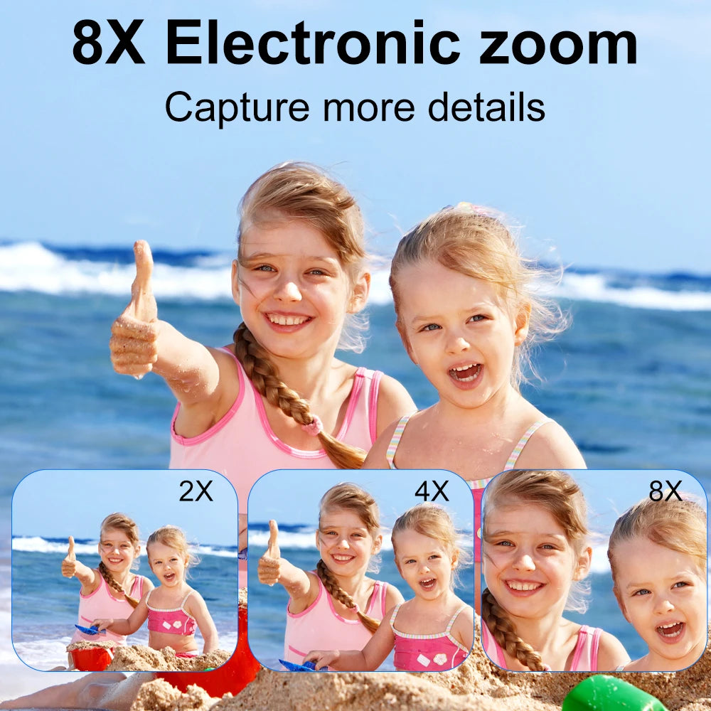 Appareil Photo Numérique Compact 1080P – Zoom 8x, Écran Rabattable 180°, Selfie, Cadeau