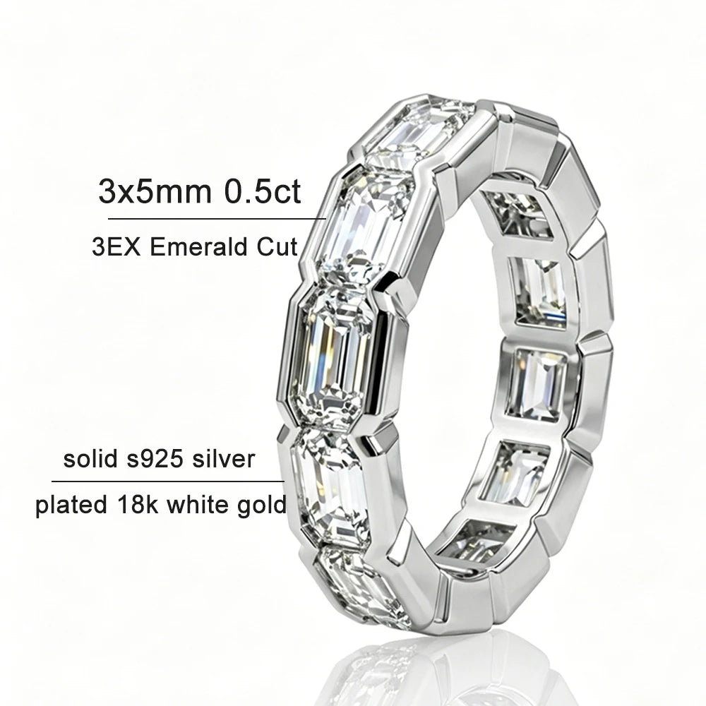 Alliance Femme Moissanite Émeraude D VVS1 Éternité Argent 925 – CLEVI Paris