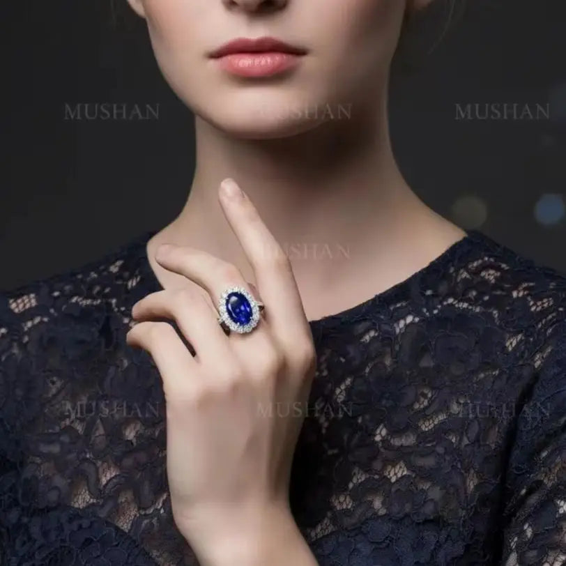 Bague Femme Saphir Bleu Ovale 4,4 Carats 8x12mm Argent 925 – CLEVI Paris