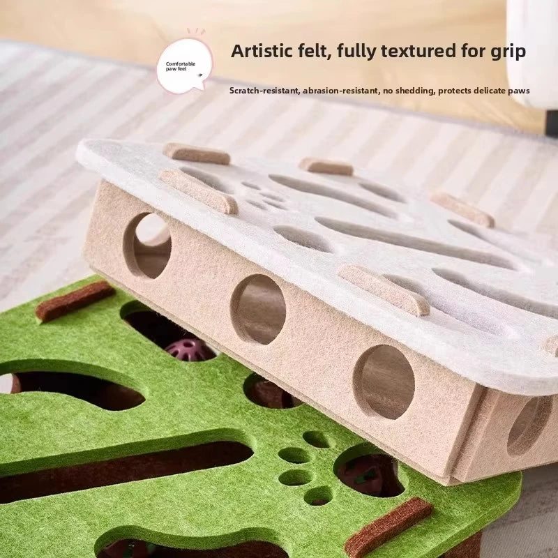 Jouet Puzzle Chat en Feutre | Boîte Interactive avec Balle, Grattoir, Maison de Jeu – CLEVI Paris