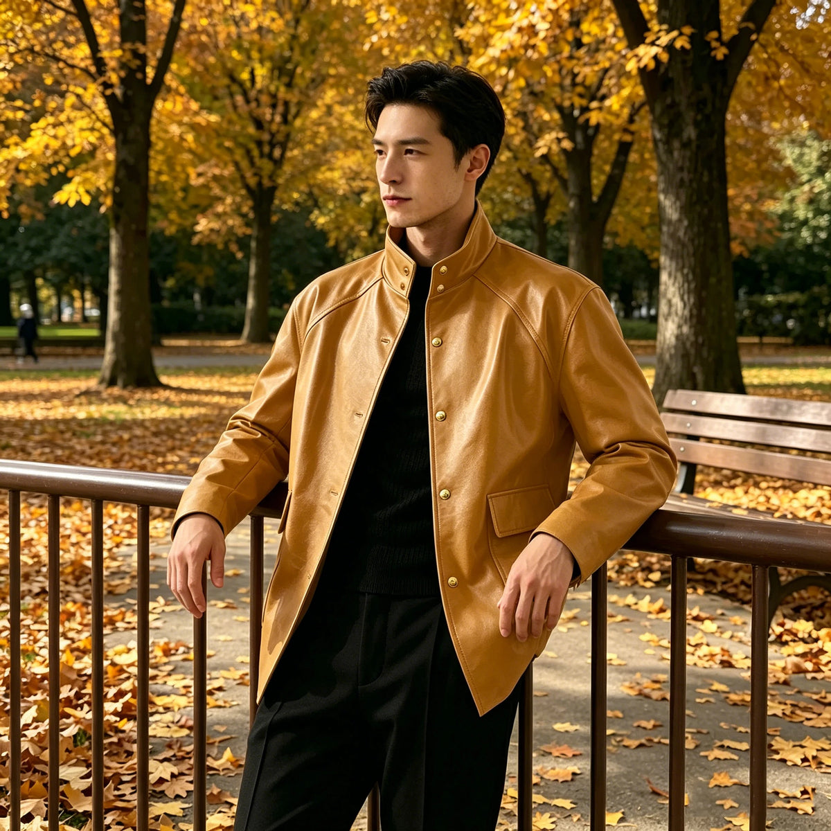 Veste Simili Cuir Homme Col Montant – CLEVI Paris