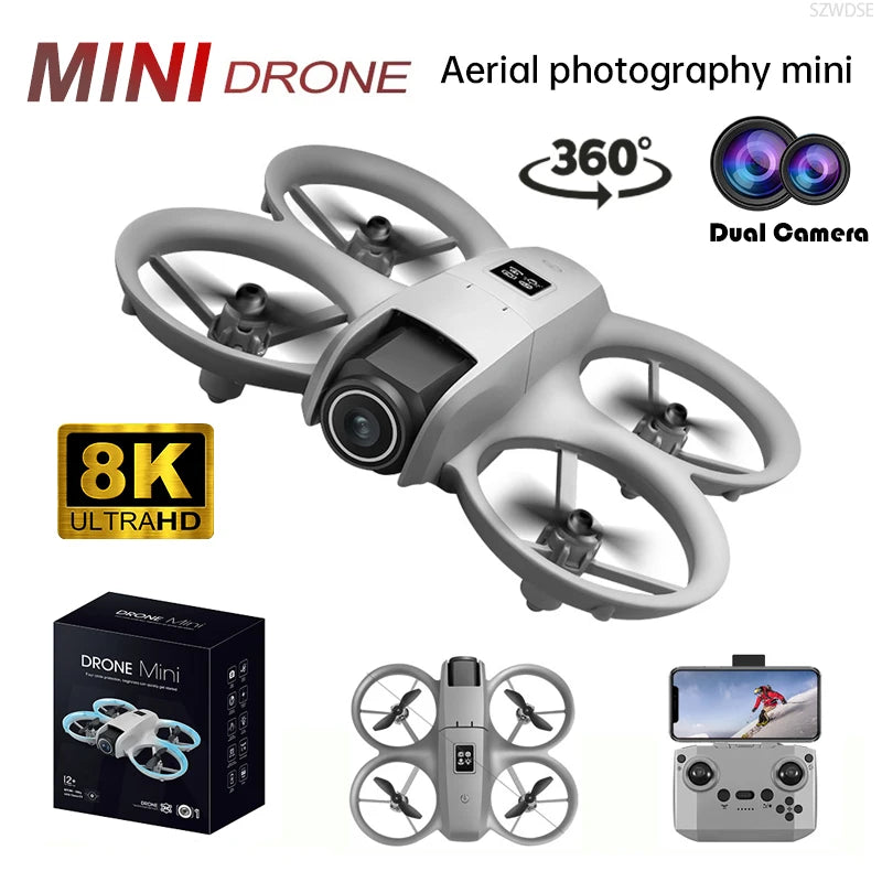 Mini Drone T3 8K Double Caméra FPV WiFi – Caméra Réglable 180°, Zoom 50x, Positionnement Optique & LED – CLEVI Paris