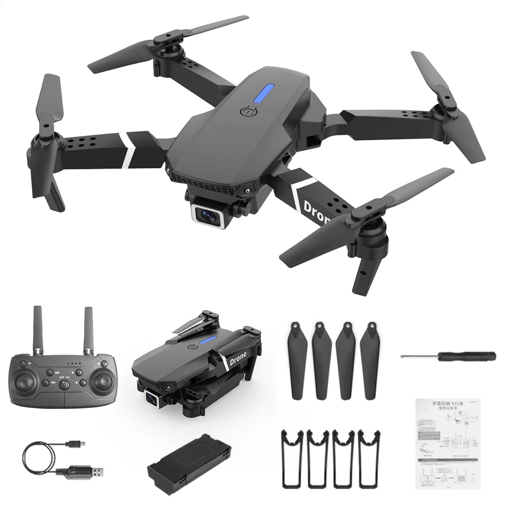 Mini Drone Pliable E88 PRO – FPV WiFi, Maintien d'Altitude, Mode Sans Tête & Vol en Trajectoire – CLEVI Paris