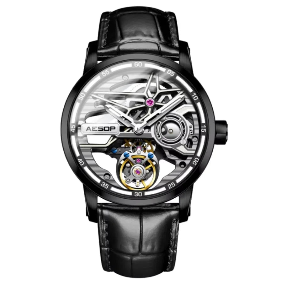 AESOP 7053 Montre Homme Tourbillon Squelette Saphir Diamant Étanche 5ATM – CLEVI Paris