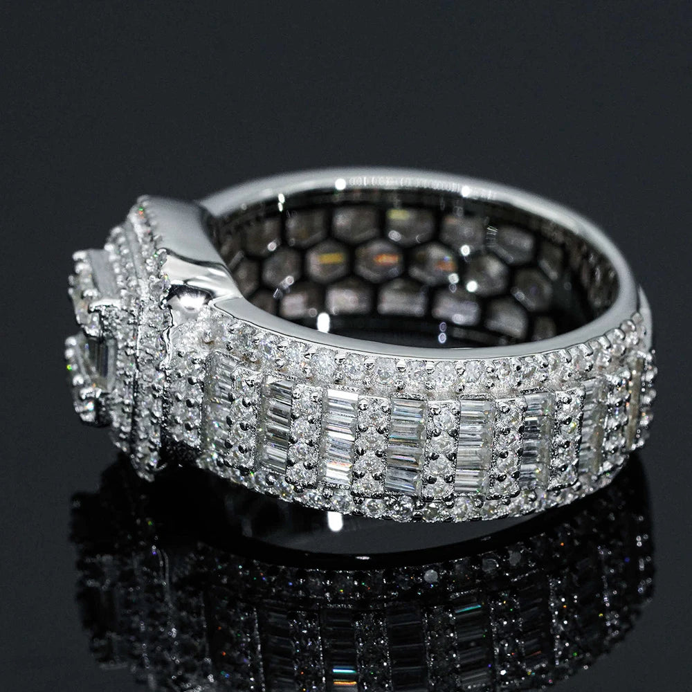 Bague Femme Iced Out Moissanite Baguette Halo Argent 925 – CLEVI Paris