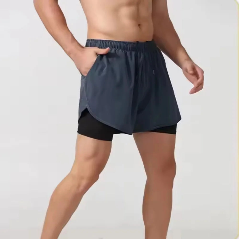 Short Homme 2-en-1 Double Couche Séchage Rapide Sport Running – CLEVI Paris