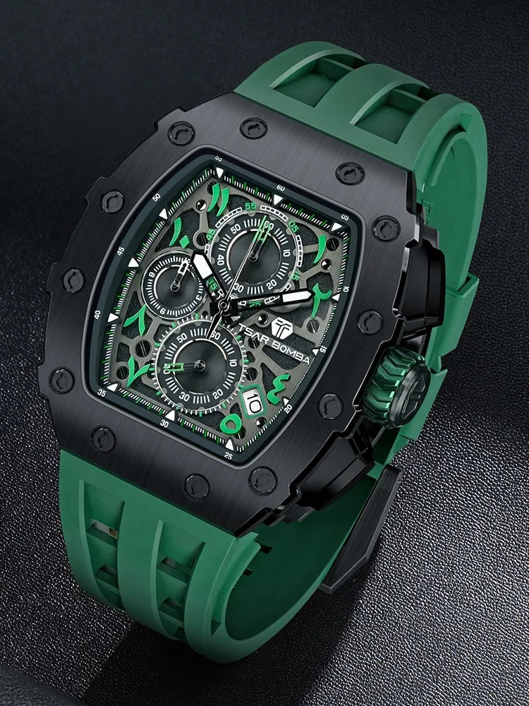 Montre Quartz Homme TSAR BOMBA TB-8204 Tonneau Saphir Chronographe – CLEVI Paris