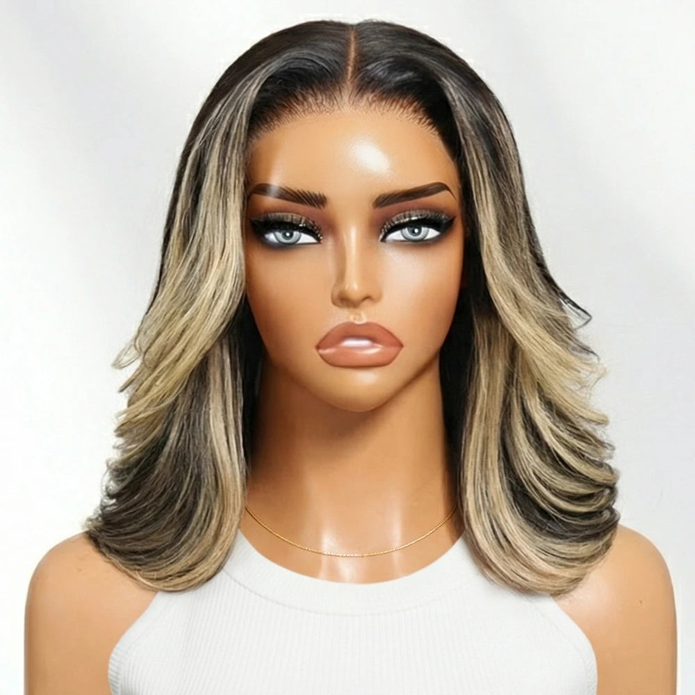 Perruque bob ondulée, mèches blond cendré – CLEVI Paris