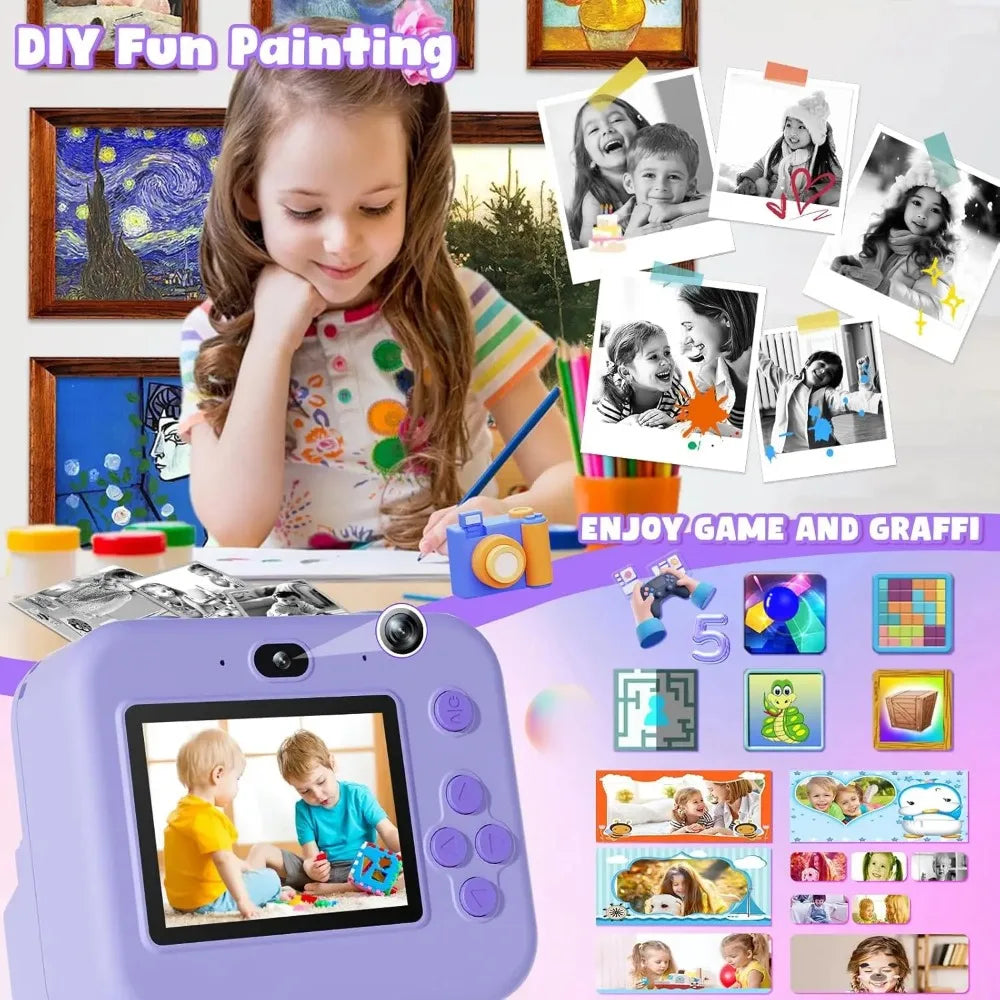 Appareil Photo Instantané Enfant 48MP – Impression Thermique, Écran 2.4", Vidéo 1080P