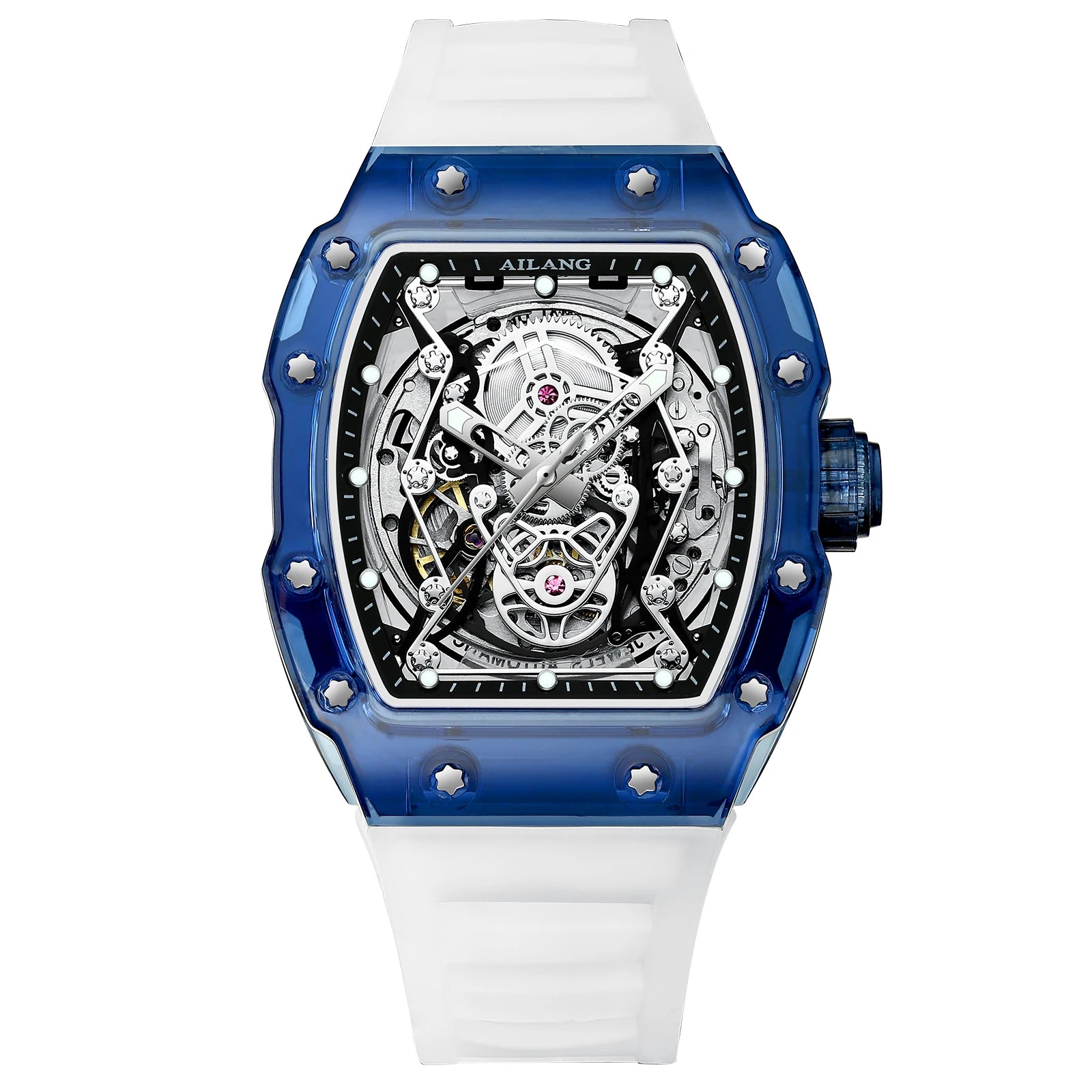 Daniel Gorman 8109 – Montre Automatique Squelette Homme | Bracelet Silicone, Boîtier Tonneau