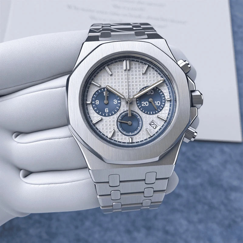 Montre Quartz Homme Chronographe Style Royal Oak Octogonal Acier Saphir VK63 – CLEVI Paris