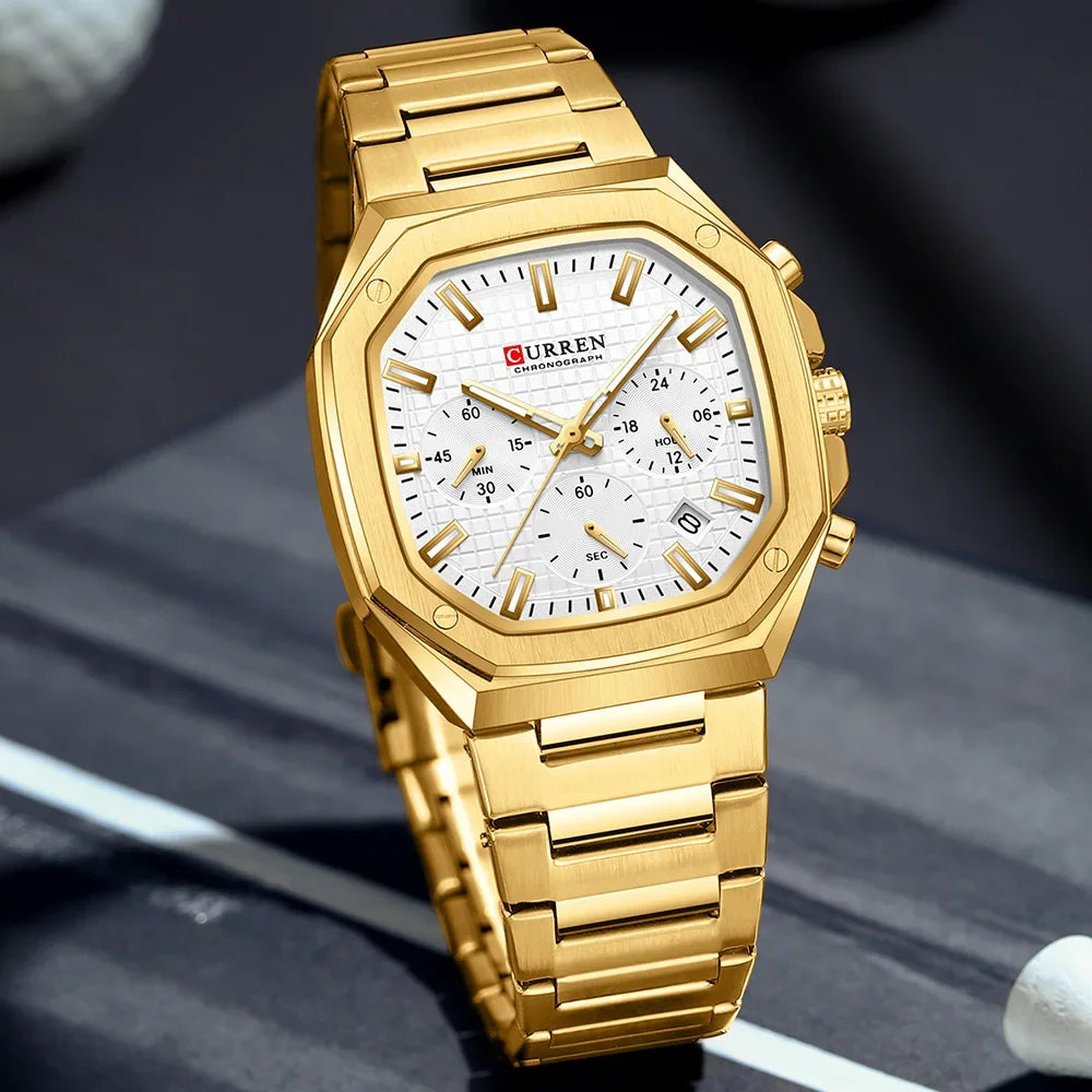 CURREN Montre Quartz Homme Sport Carrée Acier Étanche Chronographe – CLEVI Paris