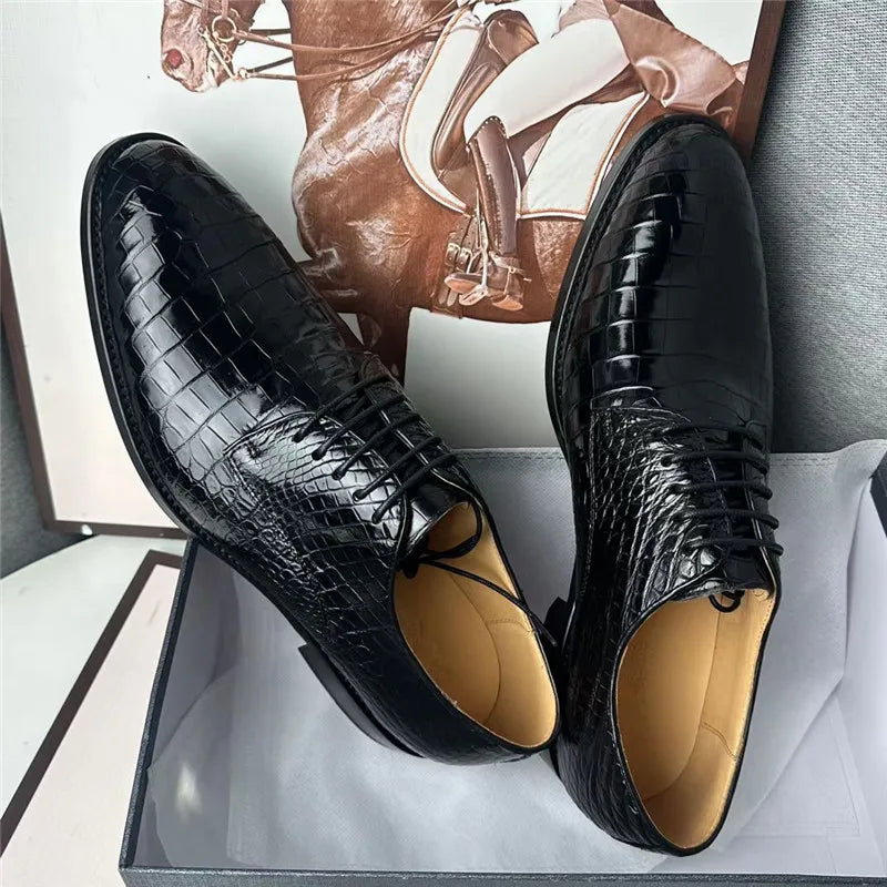 Richelieu Cuir Crocodile Homme Bout Rond Lacets – CLEVI Paris
