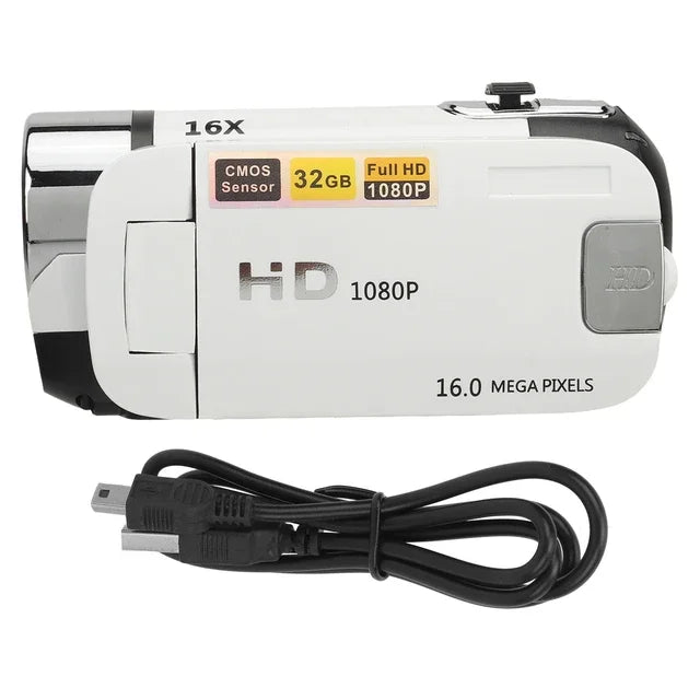 Caméra Numérique 1080p 16MP – Écran Rotatif 2,4", Zoom 16x, Lumière d’Appoint, Anti-Choc – CLEVI Paris