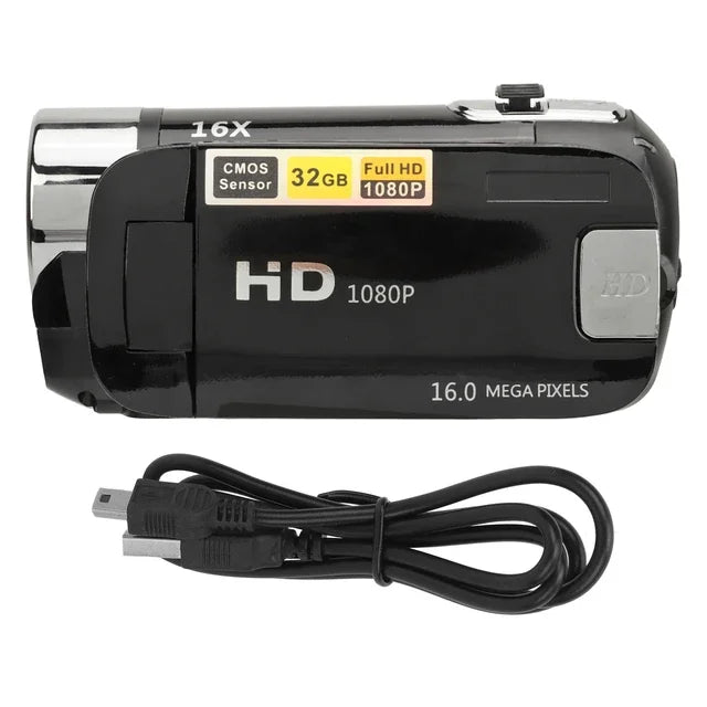 Caméra Numérique 1080p 16MP – Écran Rotatif 2,4", Zoom 16x, Lumière d’Appoint, Anti-Choc – CLEVI Paris