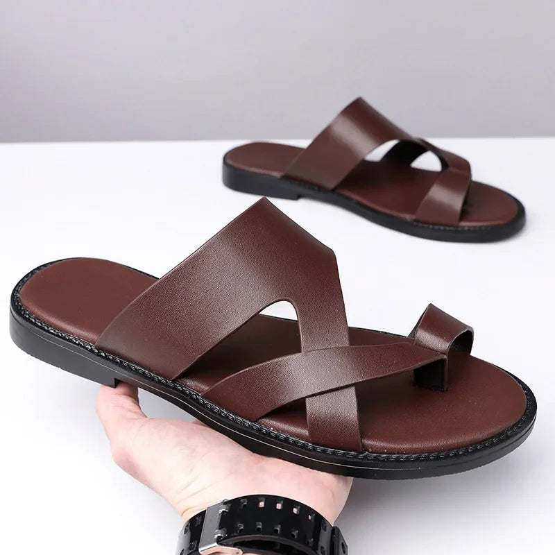 Sandales Homme Été – Microfibre, Antidérapantes, Bout Entrelacé, Style Français | Marron Foncé ou Noir