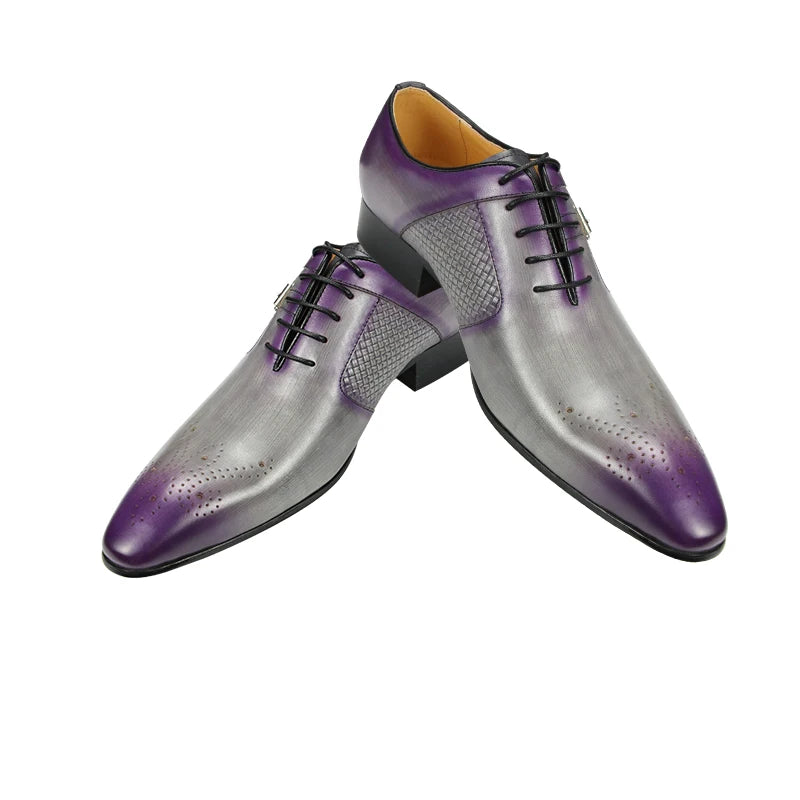 Oxford Homme Cuir de Vache Artisanal Bout Pointu Boucle Métal Gris-Violet | Business EU 39-50